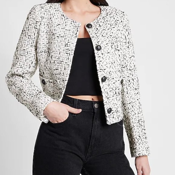 Black and White Cropped Tweed Jacket - Picture 2 of 7
